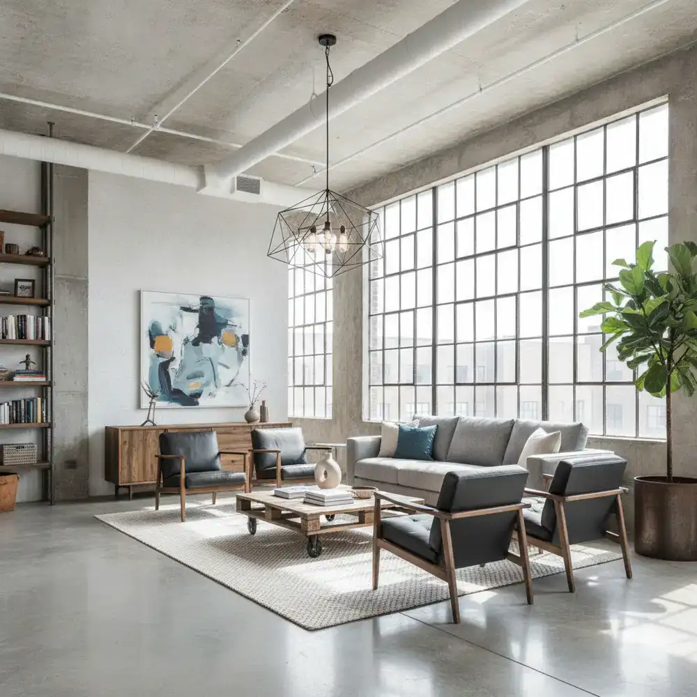 Pristine living room after professional post-renovation cleaning