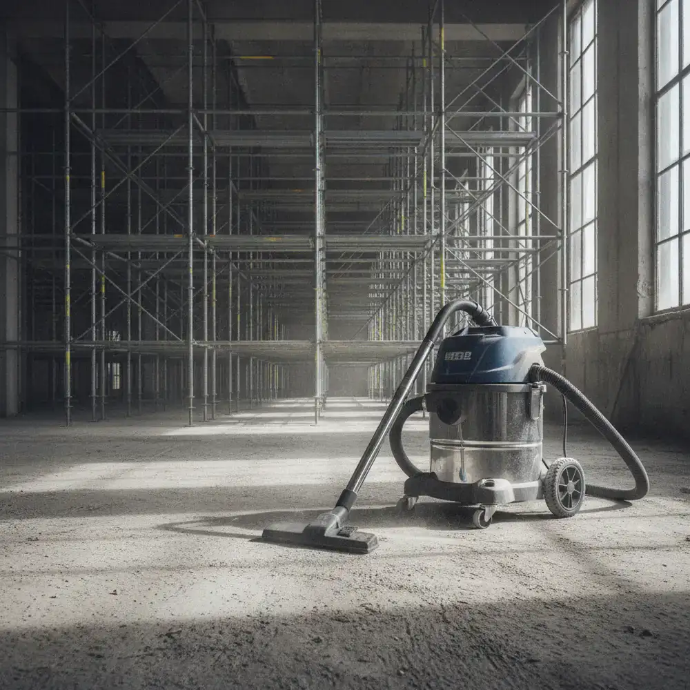 Industrial sweepers clearing a large commercial construction site